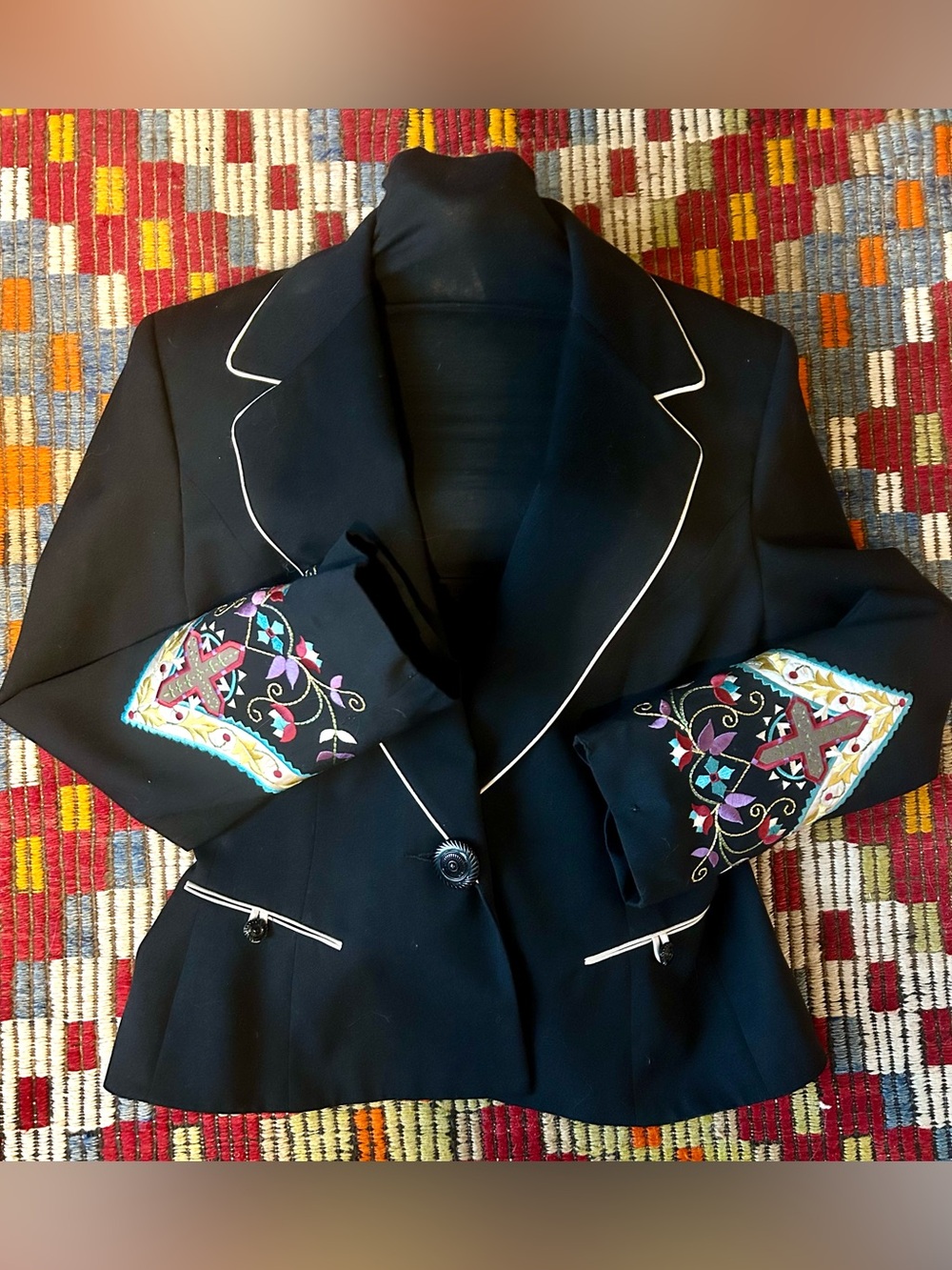 Vintage Hairston Roberson Western Blazer Size 12 Embroidered Crosses Jacket